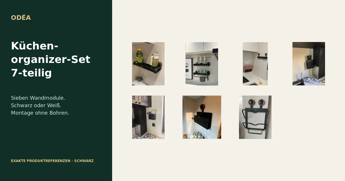 Sieben exakte schwarze ZIWOO Produktreferenzen des Küchenorganizer-Sets
